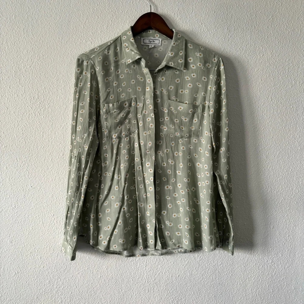 Daisy Floral Mint Gauzy Roll Tab Lightweight Small Hippie Rose Size Small - Picture 14 of 14